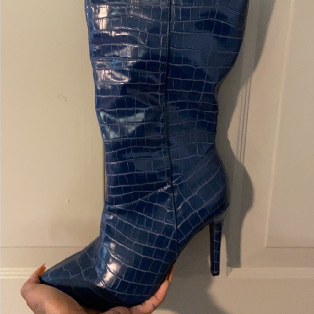 Blue Croc Calf High Boots